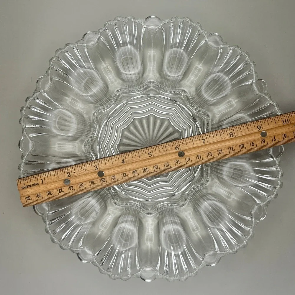 Vtg Anchor Hocking Clear Glass Deviled Egg Platter 12 Slot Scalloped Serving 10